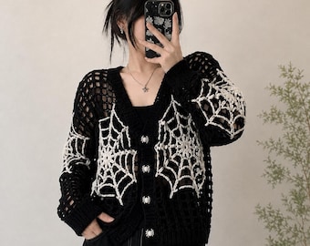 Patrón de crochet para top de malla de telaraña, top de malla de crochet de Halloween en PDF, suéter de crochet gótico, cárdigan de malla de telaraña espeluznante, descarga digital instantánea