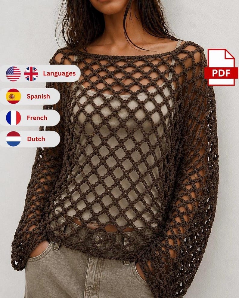Crochet Pattern, Crochet Mesh Top for women, summer Top, Crochet Tutorial, Lightweight Beach Top Pattern, Airy shirt, DIY made to measure image 2