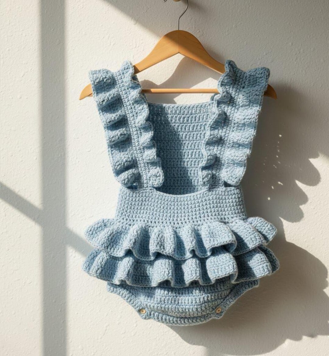 Crochet Baby Romper Pattern, Blue Ruffle Baby Romper Pattern, Girls ...
