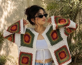 Granny Square cardigan Pattern, Crochet Sweater, Winter cardigan, Beginner friendly, Step-by-step instructions made to measure pdf