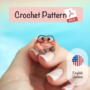 Crochet Crab Pattern Miniature  : Tiny Sea Animal Amigurumi Tutorial | Micro Crochet Pattern PDF