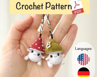 Mushroom Keychain Crochet Pattern - Easy Amigurumi Keyfob Tutorial for Beginners by NansyOops