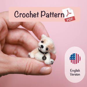 Micro Amigurumi Valp Virkmönster, Realistisk Miniatyr Fluffig Hundleksak PDF Handledning, Små Virkade Djurmönster