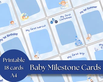 Baby Boy Milestone Cards – First Year Photo Frames (Digital Download)