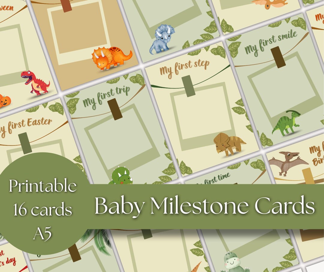 Baby Milestone Cards Boy • Dinosaur • Printable • First Year Cards ...