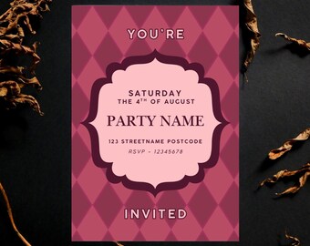 Red Diamond Party Invitation: Elegant Canva Template (Digital Download)