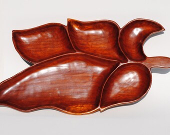 Hand Carved Wood Leaf Tray from Haiti