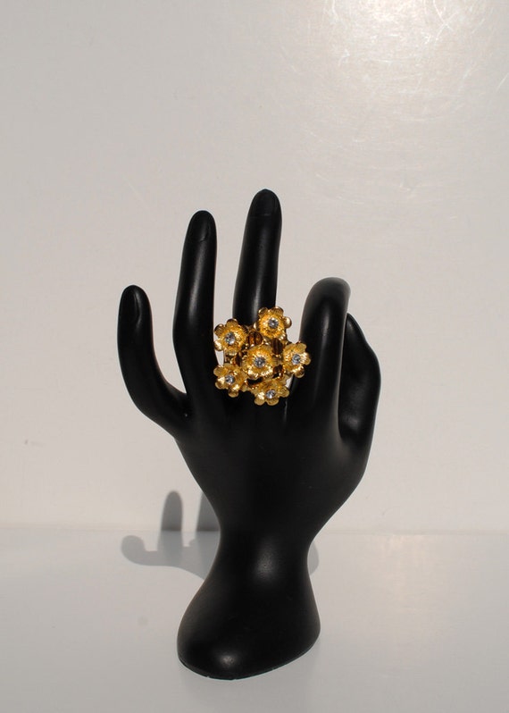 Gold and Rhinestone Flower Ring - image 1