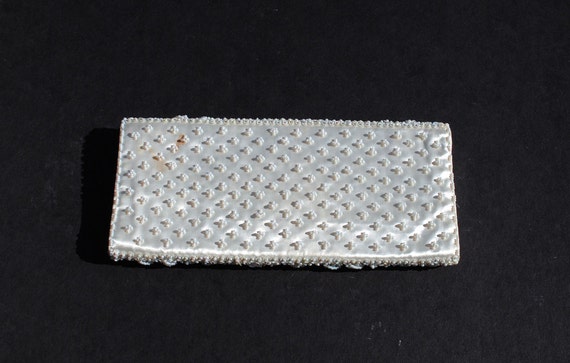 Vintage White Pearl and Sequin Silk Clutch - image 2