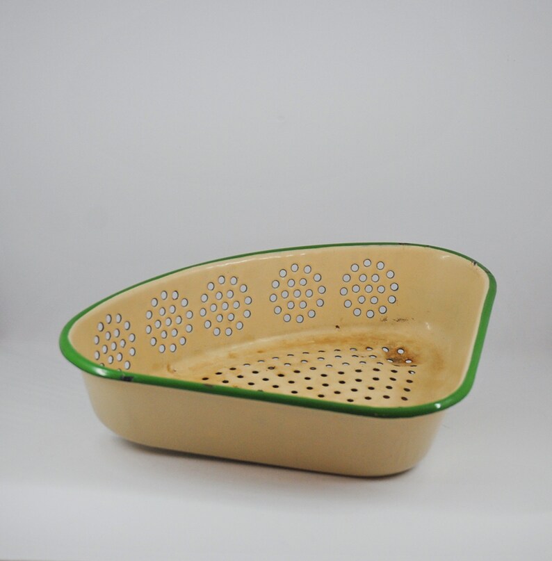 Midcentury Green and Cream Enamelware Corner Sink Strainer Etsy