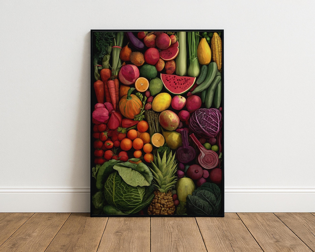 kitchen print set of 2 fruit print vegetable print... Colourful Fruit and Vegetable Print, Kitchen Wall Art Poster, Bold ...