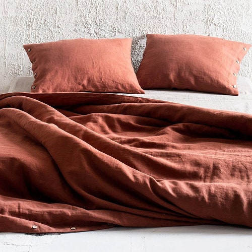 Burnt Orange Linen Duvet Cover / 1 Duvet Cover / Softened Etsy