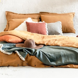 Linen duvet cover Yellow Ochre, Boho linen bedding Queen, King, Twin, Full, Single, Double size duvet cover