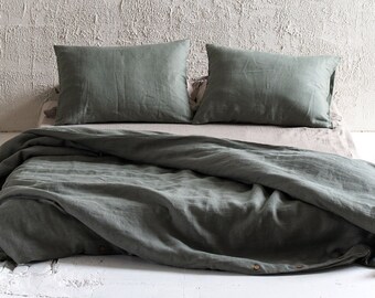 Linen Duvet Cover In Moss Green In Queen King Sizes Etsy