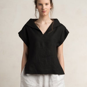 Casual linen blouse women, Custom blouse for women, Sleeveless linen blouse, Black linen women's tops