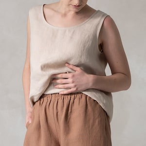 Sleeveless linen top in various colors, Casual linen blouse, Natural tank tops for women, Natural linen women&#39;s clothes