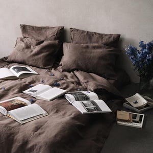 Deep taupe linen pillowcase, 1 pcs, Linen pillowcases, Pillow covers with envelope closure, Pure linen bedding, Pillow cover Queen, Standard