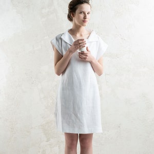 Casual linen dress women, Custom dress for women, White linen dress, Short dress, Linen summer dress, Linen women's clothing image 1