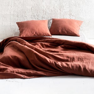Burnt Orange linen duvet cover, Natural linen bedding, Custom duvet cover