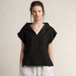 Casual linen blouse women, Custom blouse for women, Sleeveless linen blouse, Black linen women&#39;s tops