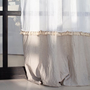 Leinen Fenstervorhänge mit Quastenbesatz, Leinenvorhänge mit Bindebändern, Color Block Vorhänge, Krawattenvorhänge, transparente Leinenvorhänge