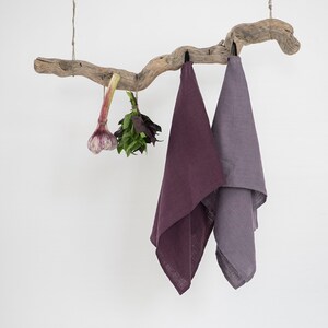 Linen towel set of 2, Linen tea towels, Purple towels, Linen kitchen towels, Natural towels for sustainable home image 1