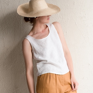 Linen top for women in various colors, Sleeveless linen blouse, Linen women&#39;s clothing, Natural white linen cropped top