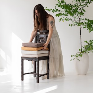 Linen Chair Cushion Set of 2, Custom Seat Cushions with Insert, Dining Chair Cushion Sets, Removable Cover with Zipper and Ties