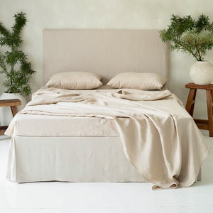 Parure de draps naturel, draps en lin, drap-housse, drap plat, 2 taies d'oreiller grand lit, très grand lit, lits jumeaux, lit double, parure de lit en lin