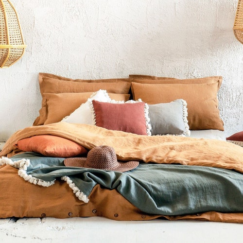 Natural linen duvet cover, 30 colors, Coconut buttons shops closure, Handmade linen bedding