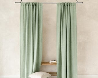 Linen Rod Pocket Curtains, Spice Mint, Short to Extra Long, Privacy Blackout,  Window Treatments