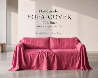 Linen Sofa Cover, Custom Couch Cover, Natural Throw Blanket, Handmade Slipcover
