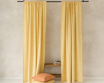 Butter Yellow Curtains Linen, Short to Extra Long, Privacy, Blackout, Rod Pocket, Window Treatments