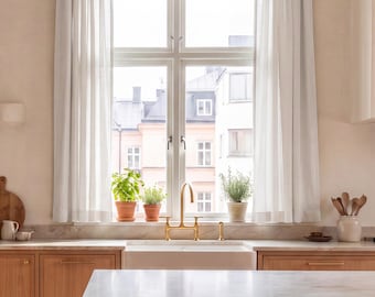 Cloud White Linen Curtains, Multifunctional Heading Tape, Short to Long, Light Filtering, Privacy,  Blackout