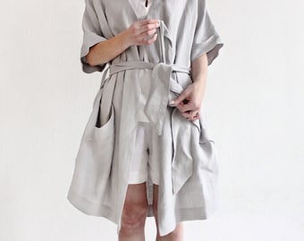 Linen robe for women, 30 colors, Natural bathrobe, Handmade dressing gown