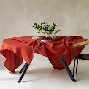 Berry red tablecloth natural, Red linen tablecloth, Handmade tablecloths for dining table decor, Custom table cloth made of flax