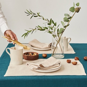Minimalistic Linen Placemats Double sided, Natural placemat set, Linen fabric placemats set, Timeless table decor