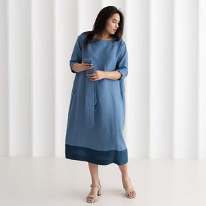 Color block dress, Custom color linen dress women, Midi summer dress with pockets, Multicolor dress, Linen womens dress, Colorblock dresses