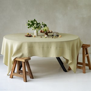Linen tablecloth in various colors and sizes from small to extra large, Pale olive tablecloth rectangle, square, round