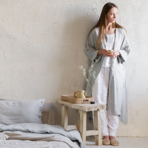Long linen robe in various colors, Long bathrobe, Unisex bathrobe, Linen dressing gown, Spa robe, Linen bath robes for women