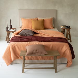 Handgefertigter Leinen Bettläufer, natürlicher Bettschal, Königin, König, Zwilling