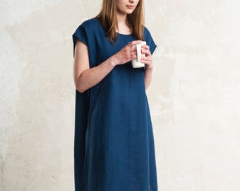 indigo linen dress