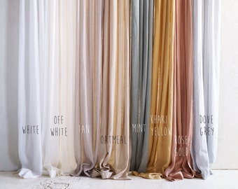 Linen window curtains, 8 colors, Sheer linen curtain panels with non-pleated tape for rings, 1 curtain panel