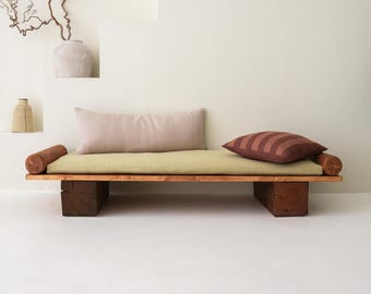 Linen Window Seat Cushion, Custom Bench Cushion Cover and Soft Insert
