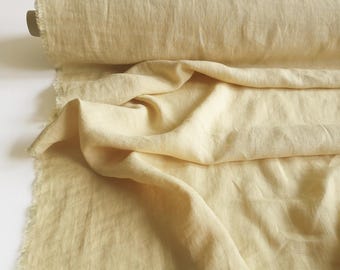 Linen Fabric by Yard Butter Yellow, Soft Pale Yellow Fabrics for Clothing, Table Linens