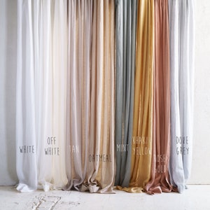 Linen window curtain panels, Sheer curtains for living room or bedroom, Lightweight natural linen drapes with pleated heading tape and hooks image 2