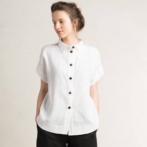 White linen women's shirt in various colors, White shirt for women, Linen womens top, Short-sleeved shirt, White linen summer shirt