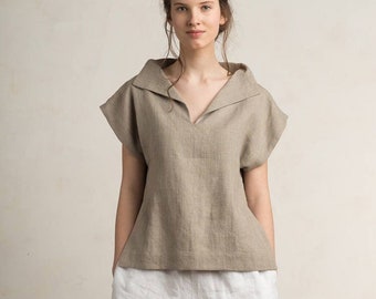 Linen blouse women, Linen women's clothing, Short sleeve linen shirt women, Linen womens tops, Flax grey linen clothes, Linen clothing women
