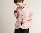 Linen shirt for women in multiple colors, Dusty Rose short sleeve linen top, Natural linen clothes for summer, Linen tops for women