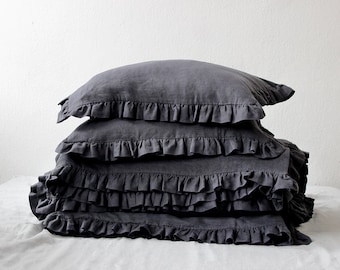 Linen pillowcase with ruffles, Ruffle pillowcases, Ruffle shams, Soft linen bedding with ruffles, Includes 1 pillowcase